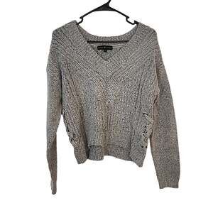 Almost Famous Gray Knit Side Detail Sweater, Large